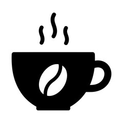 Coffee Cup Icon with Steam and Coffee Bean Design