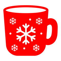 Red winter mug with snowflakes, festive holiday icon vector