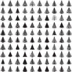 Christmas tree side view silhouette set in festive holiday poses