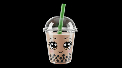 Kawaii Boba Milk Tea Character with Sparkling Eyes – 3D