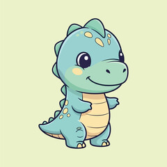 Obraz premium A charming and adorable baby dinosaur cartoon character standing with a happy smile