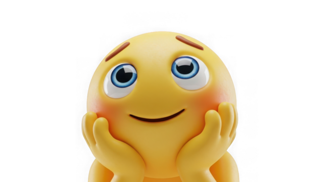 Emoji with hopeful look, hands on cheeks isolated on transparent background - Powered by Adobe