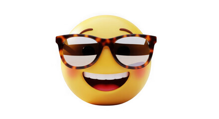 Emoji wearing sunglasses with happy expression isolated on transparent background
