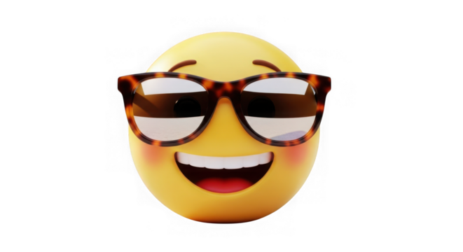 Emoji wearing sunglasses with happy expression isolated on transparent background