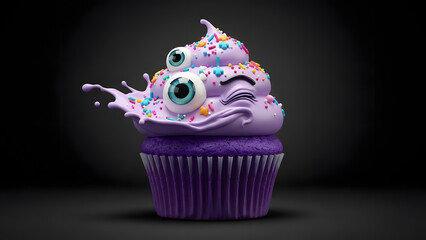 Kawaii Winking Cupcake Character with Splash – 3D Render