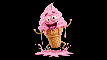 Adorable Pink Macaron Emoji with Big Eyes on Black Background