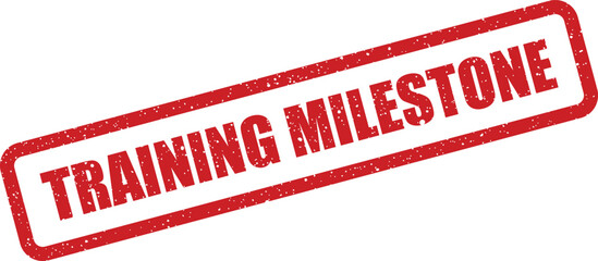 A rectangular distressed stamp icon with prominent text marking a significant training milestone achieved through dedicated educational effort