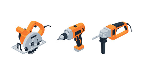 Fototapeta premium Set of electric power tools: circular saw, drill, impact wrench