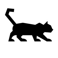 A geometric vector logo symbol of a cat in a hunting pose from the side © Berke
