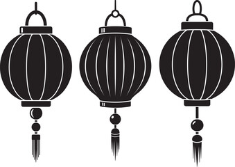 Three traditional chinese lanterns silhouette