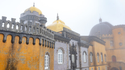 Pena Palace exterior in misty ambiance