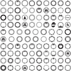 Circular holiday frame silhouette set in festive decoration poses