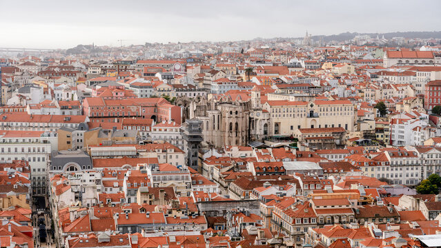 Lisbon view from Sao Jorge Castle with Carmo Convent