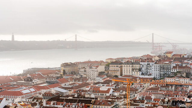 Lisbon's old town and ponte 25 de abril from sao jorge castle