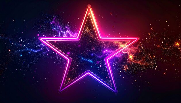 Vibrant neon star outline on a dark background with ethereal, colourful particle effects
