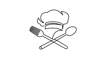 Continuous one line art Chef hat with crossed fork and spoon