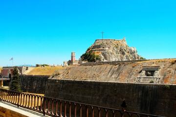 Walls of the Old Fortress Paleo Frourio. Kerkyra Sity, Corfu island, Greece.