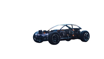 Electric Car Chassis with Glowing Internal Components on Background vehicle isolated on a transparent background