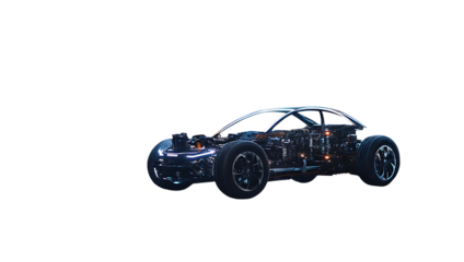 Electric Car Chassis with Glowing Internal Components on Background vehicle isolated on a transparent background