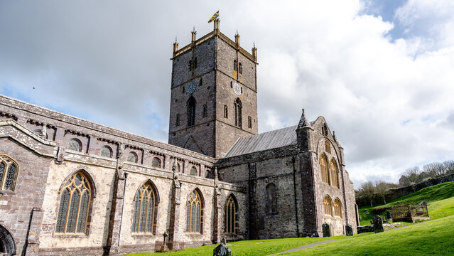 St David's Cathedral in Wales on a cloudy day