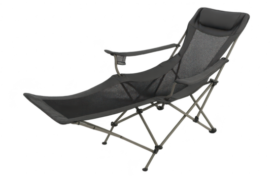 Dark grey folding camping recliner chair isolated on transparent background - Powered by Adobe