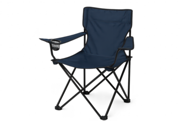 Blue portable folding camping chair, isolated on transparent background
