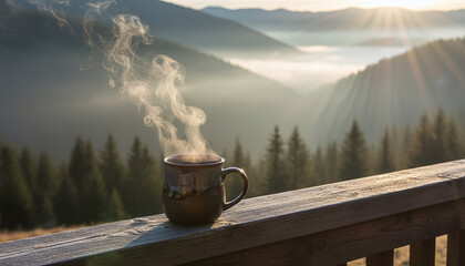 Misty Mountain Cabin Morning Photography, Tranquil Nature Atmosphere