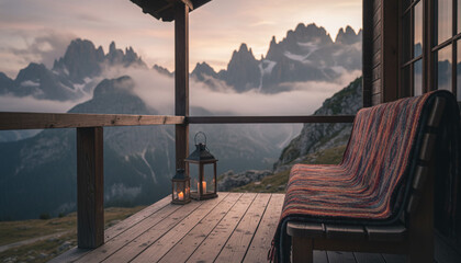 Misty Mountain Cabin Morning Photography, Tranquil Nature Atmosphere