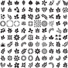 Frosty leaves silhouette set in icy winter botanical designs