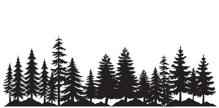 Fir Branch trees Forest Silhouette Vector, forest banner border, pine background
Pine Border Landscape Illustration