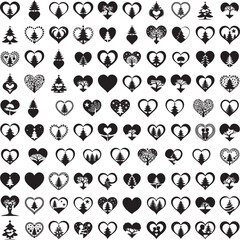 Heart and Christmas tree silhouette set in festive holiday designs