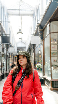 Woman exploring Morgan Arcade in Cardiff, Wales