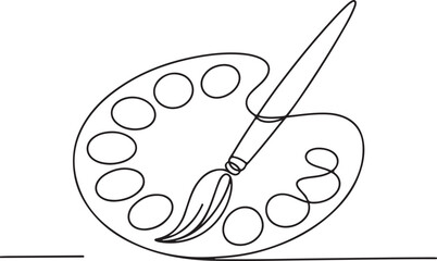 Continuous Line Art Illustration of Artist Palette with Paintbrush