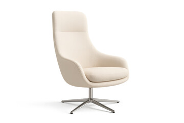 Fototapeta premium Elegant cream high-back fabric armchair isolated on transparent background