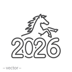 horse year, 2026, line art illustration
