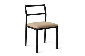Fototapeta premium Modern black frame chair with beige cushioned seat isolated on transparent background