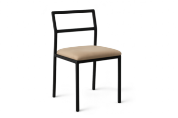 Modern black frame chair with beige cushioned seat isolated on transparent background