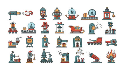 Holiday Factory: A collection of festive illustrations, showcasing a holiday factory in full swing, creating an atmosphere of seasonal cheer and anticipation.