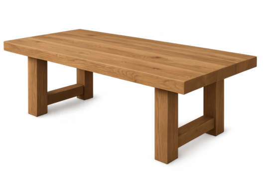 Robust solid oak wood bench isolated on transparent background for home decor.