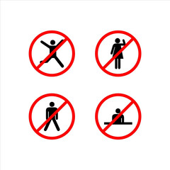 Set of four prohibition signs with human figures.