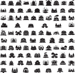 Old house silhouette set