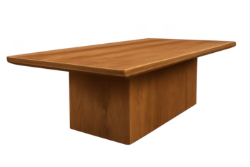 Modern wooden rectangular table isolated on transparent background, sleek design