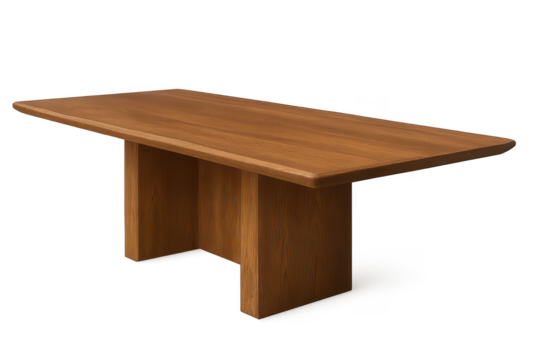 Modern solid wood table isolated on transparent background, elegant design