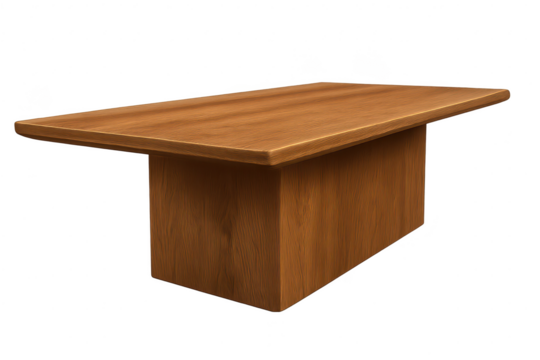 Modern wooden rectangular table isolated on transparent background, sleek design