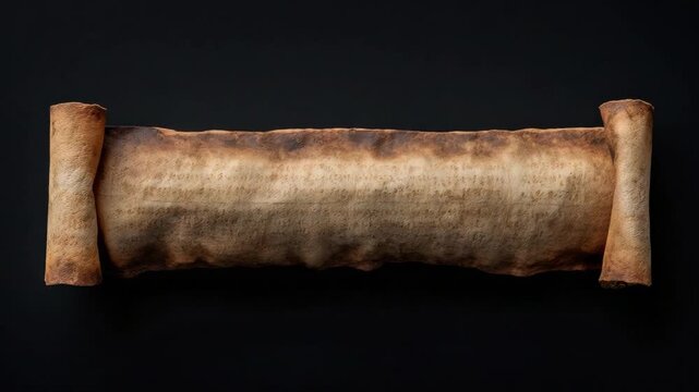 Vintage Scroll on Black Background With Rustic Edges and Weathered Texture for Historical or Artistic Concepts 4k Video footage