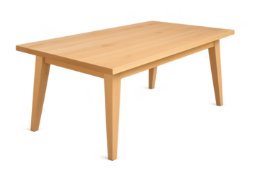 Light wood dining table isolated on transparent background, perfect for design