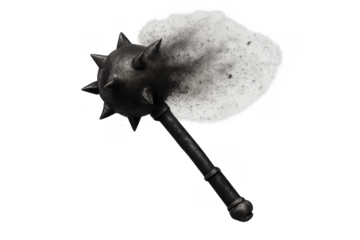 Spiked mace smashing impact on snow with dust