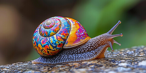 Colorful snail with vibrant patterns on a rocky surface Generative AI