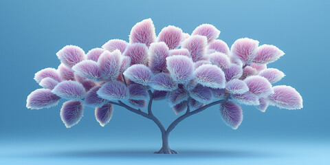 Stylized purple tree with fluffy leaves in serene setting Generative AI