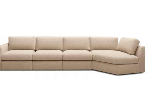 Modern beige sofa with modular design isolated on transparent background